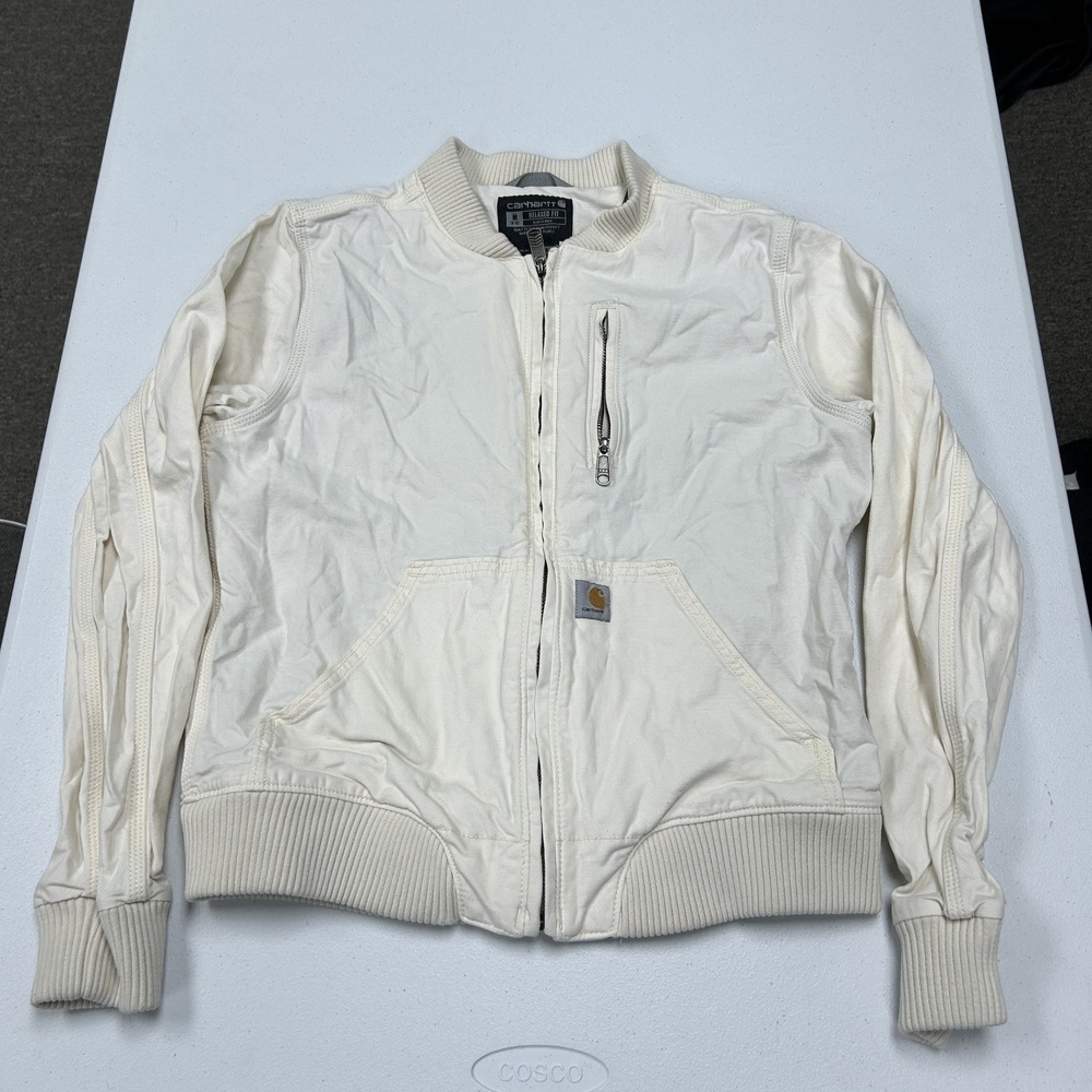 Carhartt Bomber Jacket Womens Medium White Relaxed Fit Canvas Zip OJ2524-W